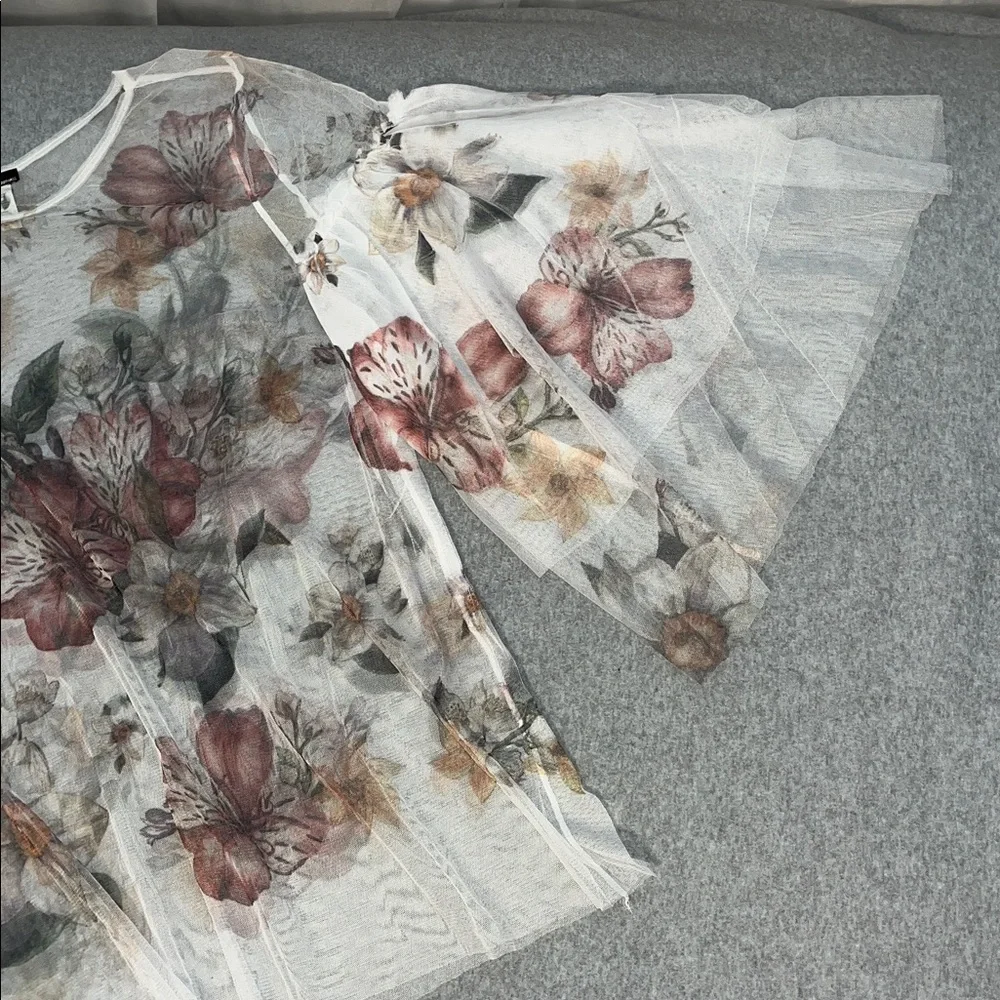 Fairy Floral Mesh Tunic Top Womens 3X Sheer Bell Sleeve Woodland Festival Beach - Picture 3 of 11